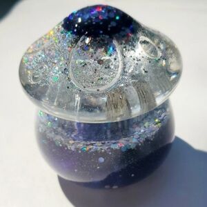 Glittering Blue and Silver Glass Mushroom Decor